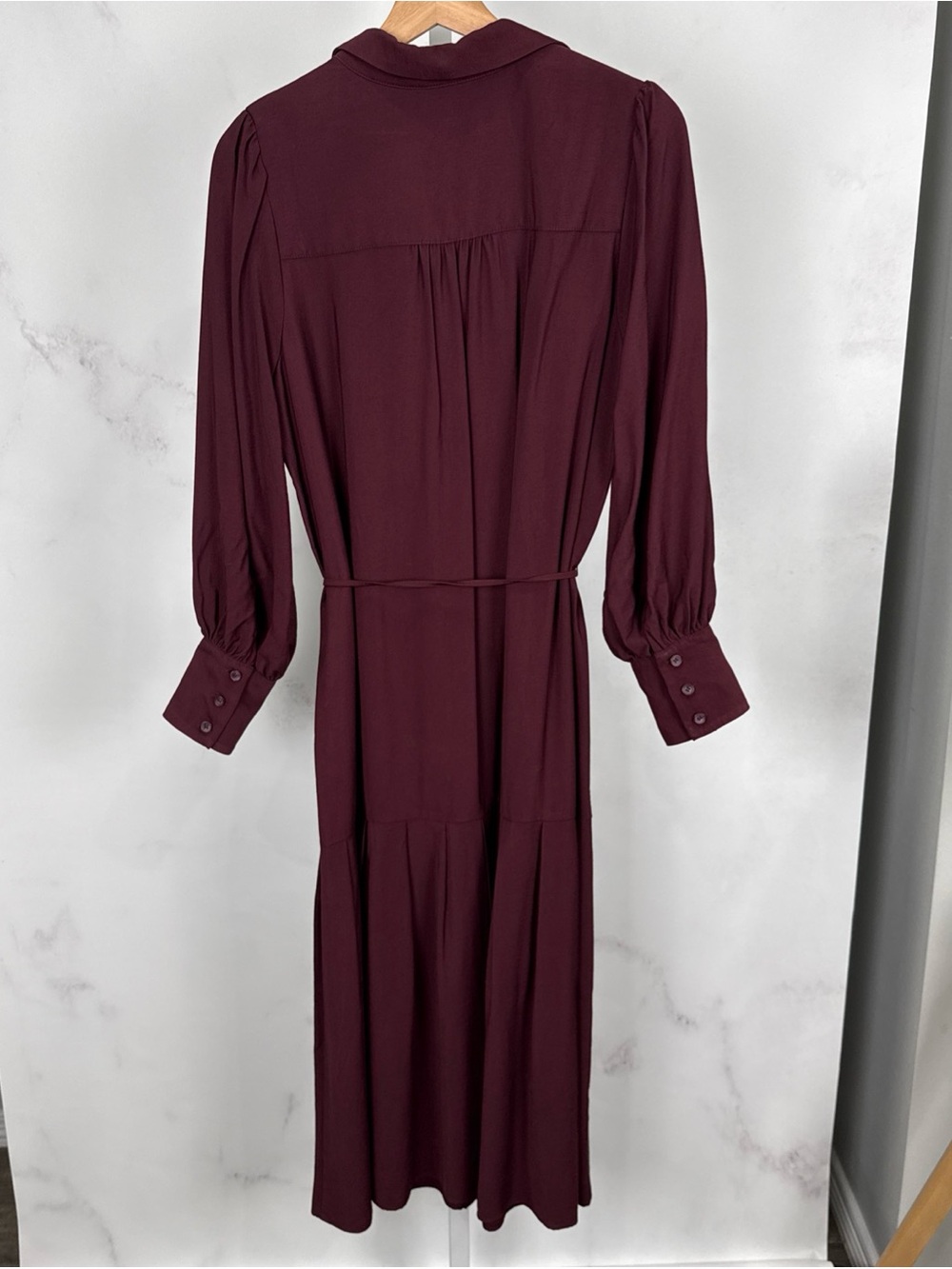 LOFT Women’s Burgandy Solid Button Front Long Sleeve Shirt Dress Size 10P - Picture 4 of 8